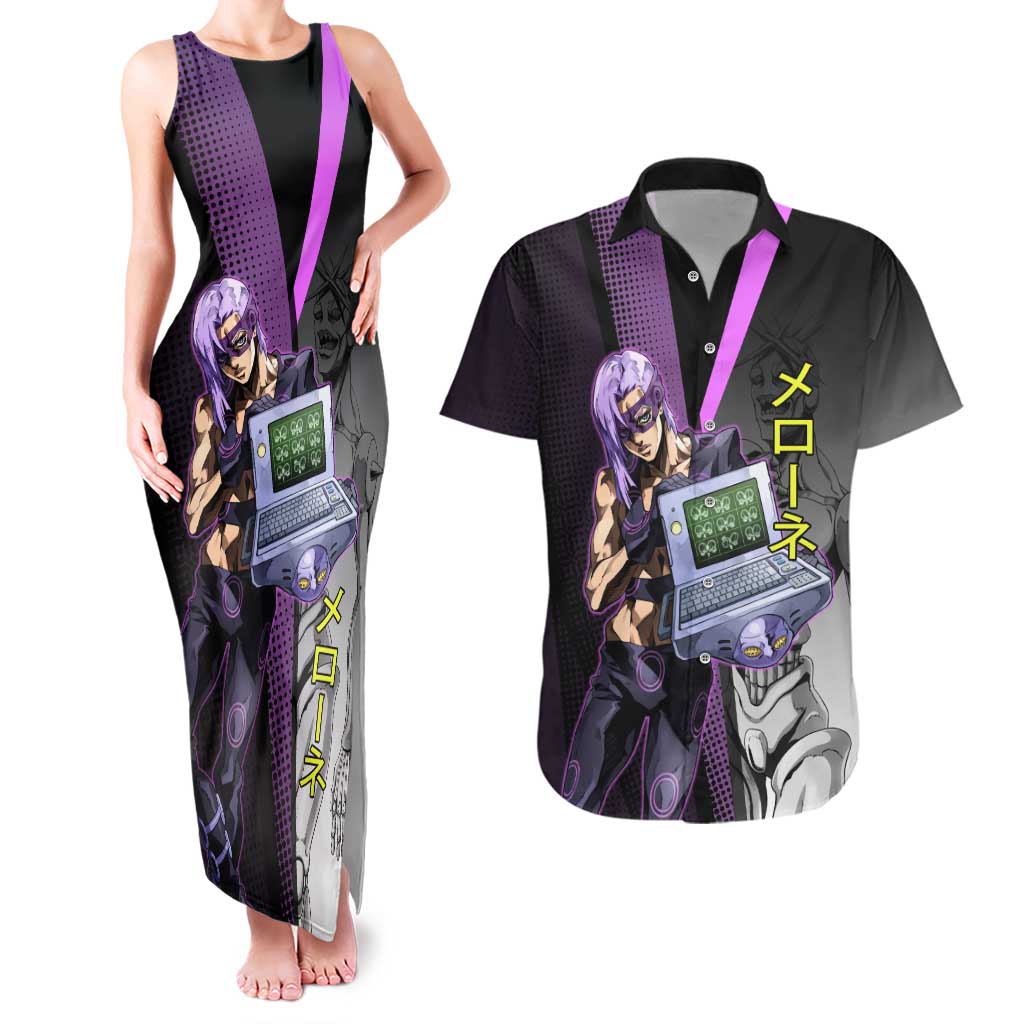Melone JoJo’s Bizarre Adventure Couples Matching Tank Maxi Dress and Hawaiian Shirt with Laptop-Featured Stand Display - The Mazicc
