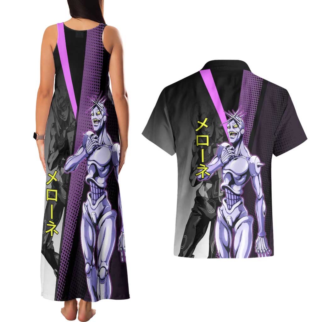 Melone JoJo’s Bizarre Adventure Couples Matching Tank Maxi Dress and Hawaiian Shirt with Laptop-Featured Stand Display - The Mazicc
