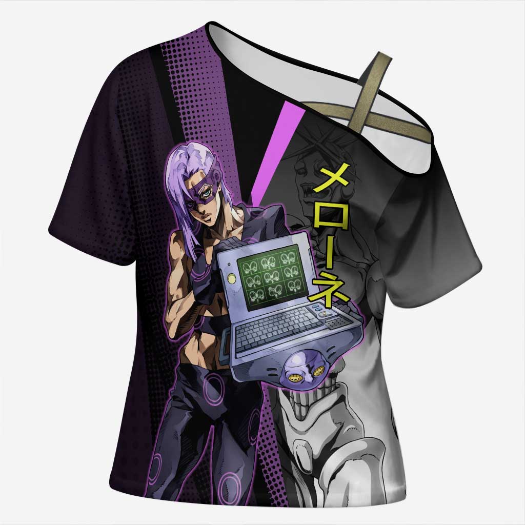 Melone JoJo’s Bizarre Adventure Cross Shoulder Shirt with Laptop-Featured Stand Display - The Mazicc
