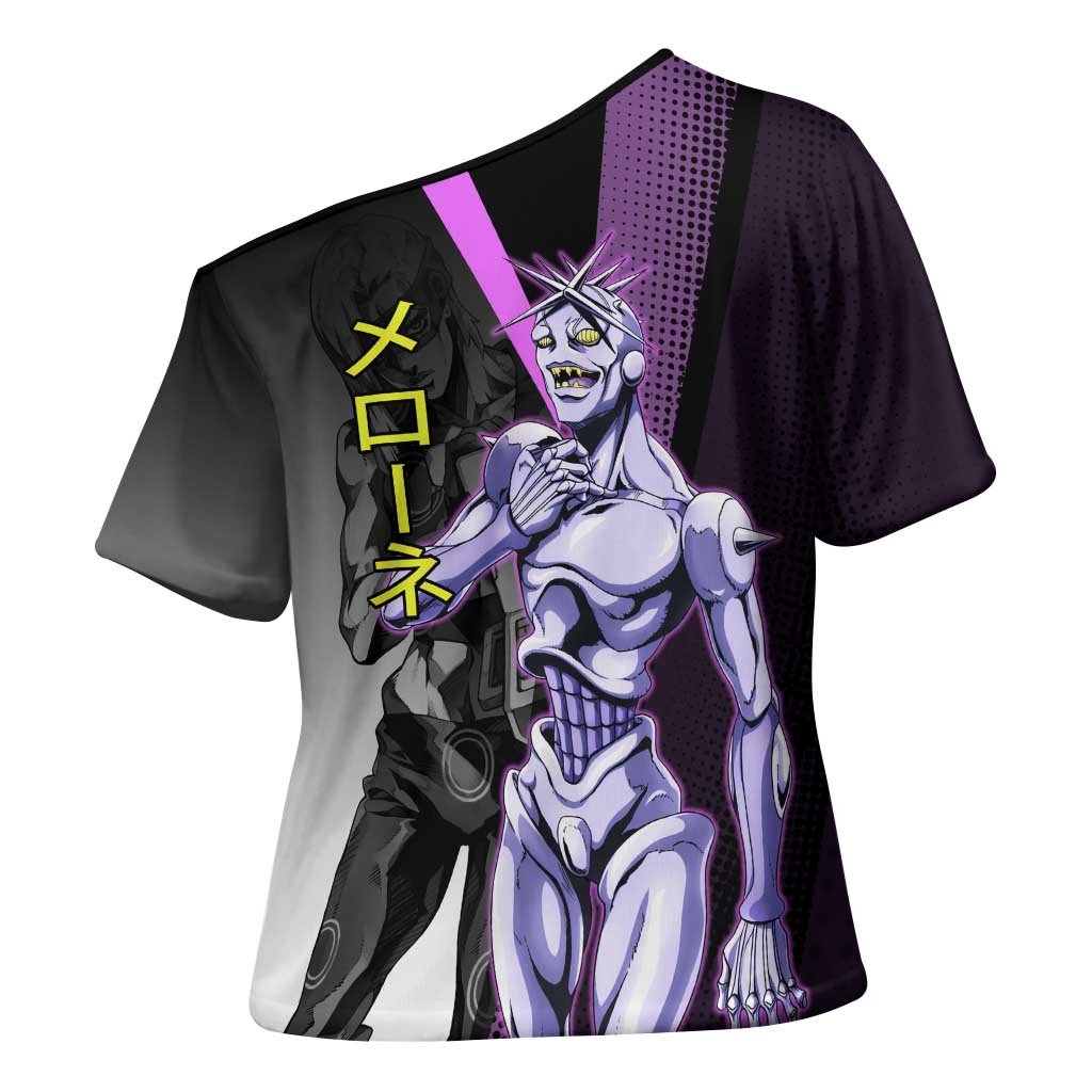 Melone JoJo’s Bizarre Adventure Cross Shoulder Shirt with Laptop-Featured Stand Display - The Mazicc
