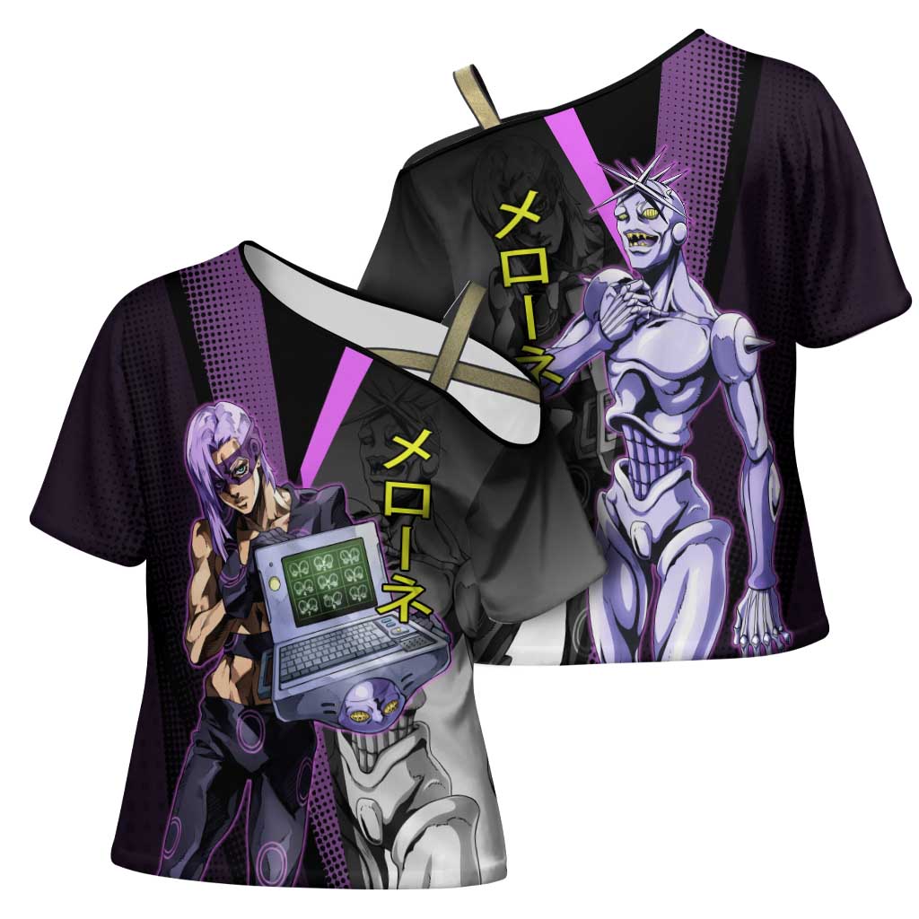 Melone JoJo’s Bizarre Adventure Cross Shoulder Shirt with Laptop-Featured Stand Display - The Mazicc