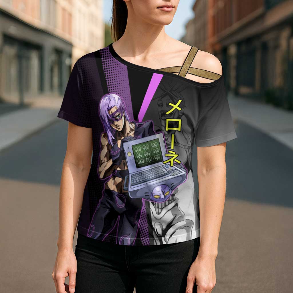 Melone JoJo’s Bizarre Adventure Cross Shoulder Shirt with Laptop-Featured Stand Display - The Mazicc