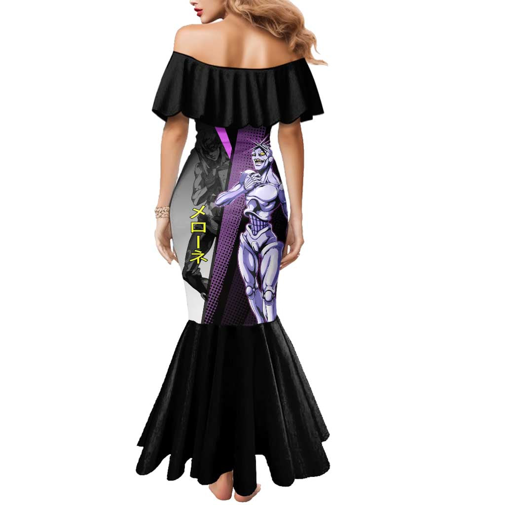 Melone JoJo’s Bizarre Adventure Family Matching Mermaid Dress and Hawaiian Shirt with Laptop-Featured Stand Display