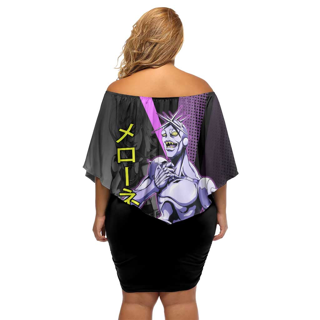 Melone JoJo’s Bizarre Adventure Family Matching Off Shoulder Short Dress and Hawaiian Shirt with Laptop-Featured Stand Display