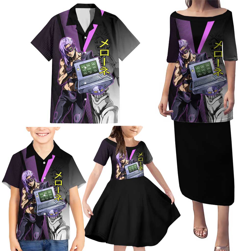 Melone JoJo’s Bizarre Adventure Family Matching Puletasi and Hawaiian Shirt with Laptop-Featured Stand Display