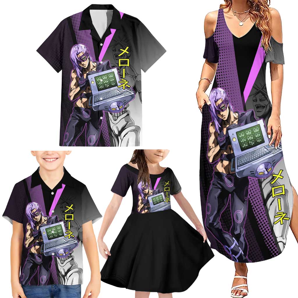 Melone JoJo’s Bizarre Adventure Family Matching Summer Maxi Dress and Hawaiian Shirt with Laptop-Featured Stand Display