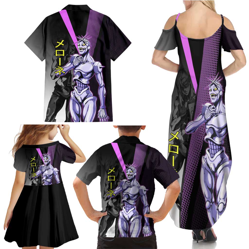 Melone JoJo’s Bizarre Adventure Family Matching Summer Maxi Dress and Hawaiian Shirt with Laptop-Featured Stand Display