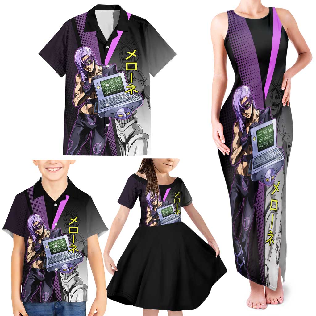 Melone JoJo’s Bizarre Adventure Family Matching Tank Maxi Dress and Hawaiian Shirt with Laptop-Featured Stand Display