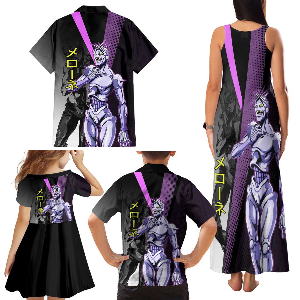 Melone JoJo’s Bizarre Adventure Family Matching Tank Maxi Dress and Hawaiian Shirt with Laptop-Featured Stand Display