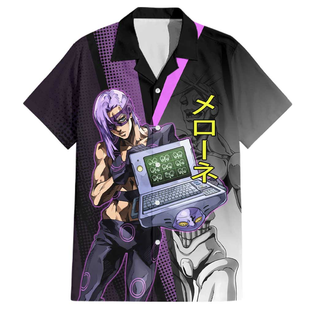 Melone JoJo’s Bizarre Adventure Family Matching Tank Maxi Dress and Hawaiian Shirt with Laptop-Featured Stand Display