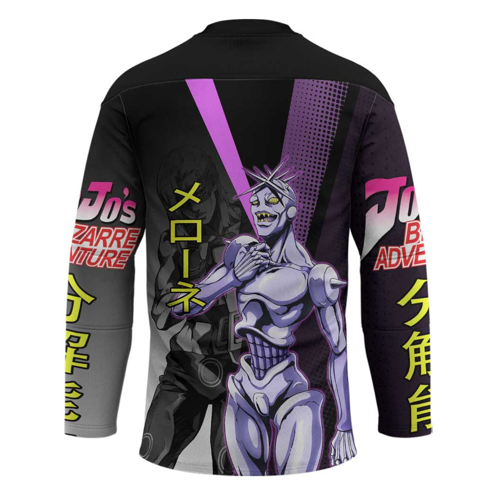Melone JoJo’s Bizarre Adventure Hockey Jersey with Laptop-Featured Stand Display - The Mazicc
