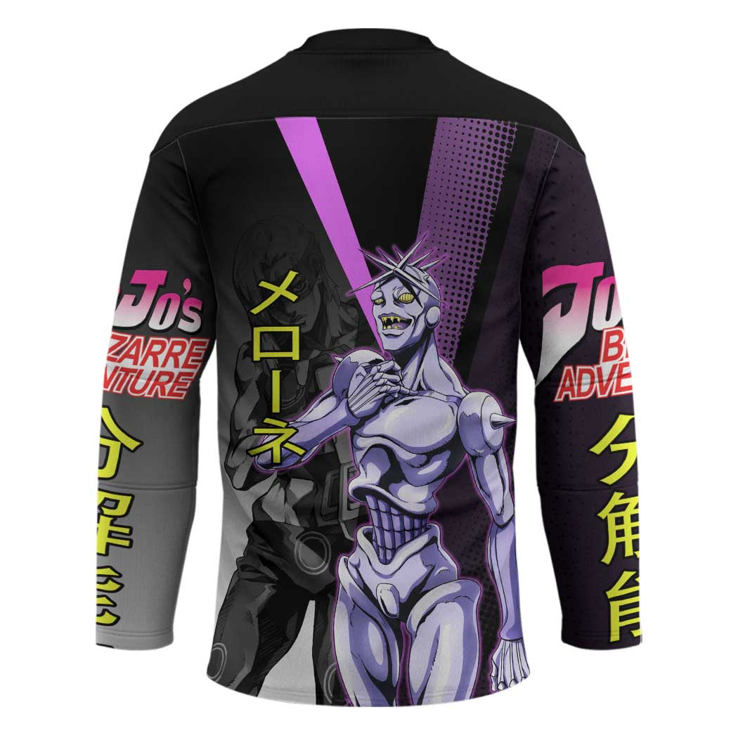 Melone JoJo’s Bizarre Adventure Hockey Jersey with Laptop-Featured Stand Display - The Mazicc