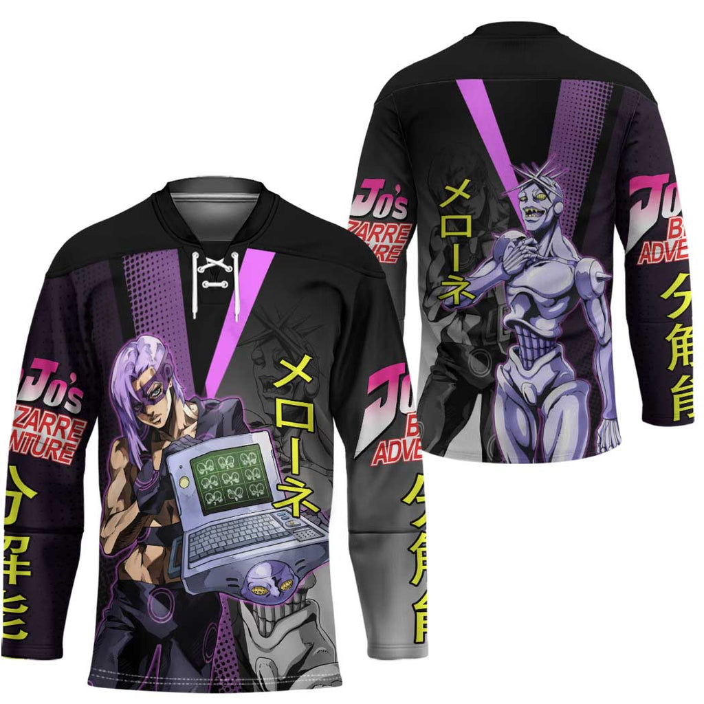 Melone JoJo’s Bizarre Adventure Hockey Jersey with Laptop-Featured Stand Display - The Mazicc
