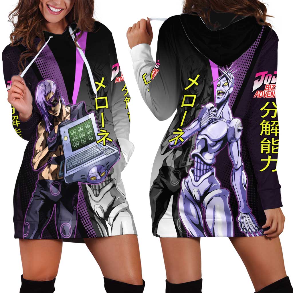 Melone JoJo’s Bizarre Adventure Hoodie Dress with Laptop-Featured Stand Display - The Mazicc