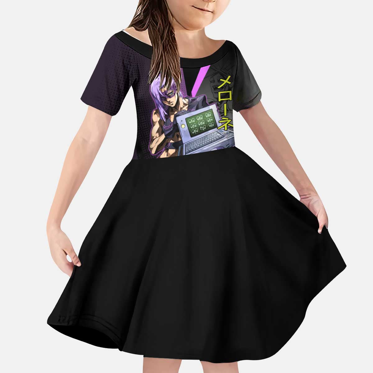 Melone JoJo’s Bizarre Adventure Kid Short Sleeve Dress with Laptop-Featured Stand Display - The Mazicc