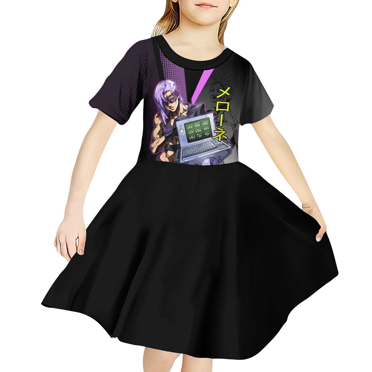 Melone JoJo’s Bizarre Adventure Kid Short Sleeve Dress with Laptop-Featured Stand Display - The Mazicc