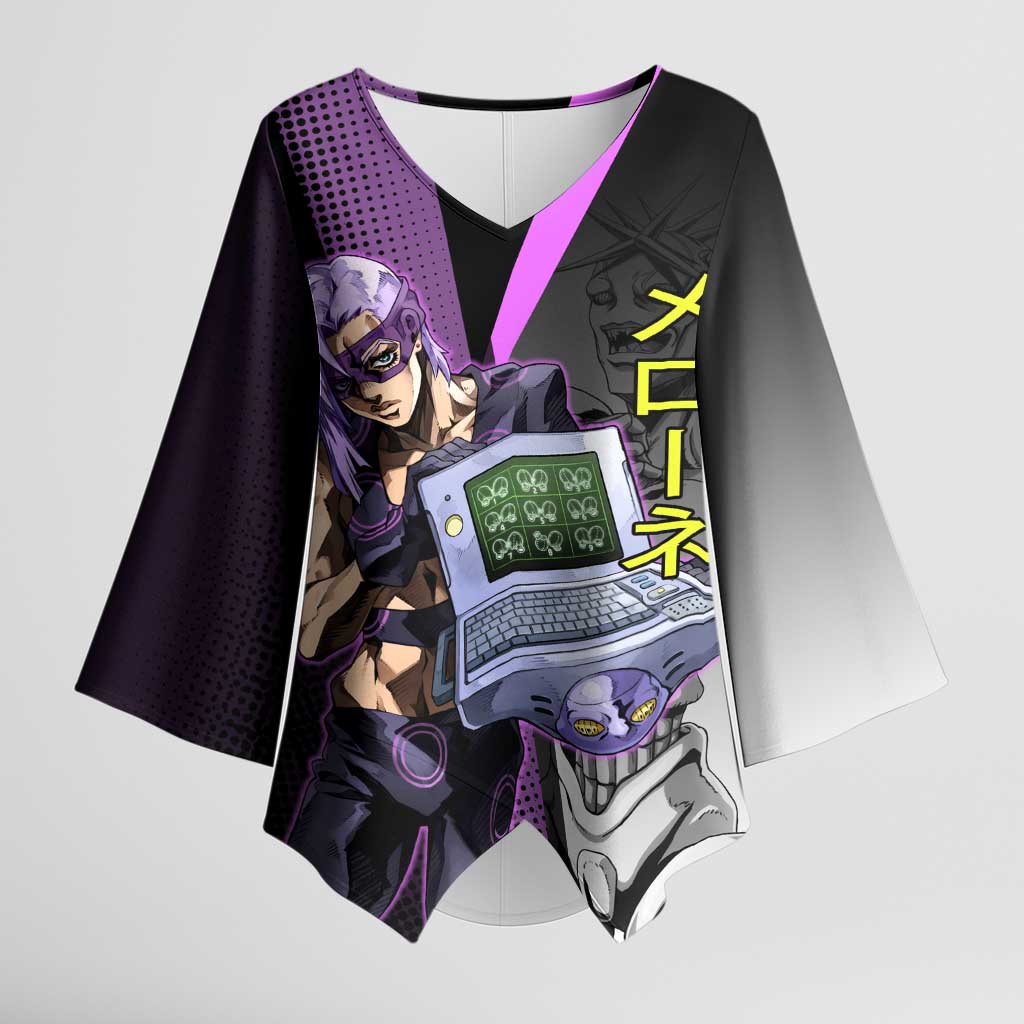 Melone JoJo’s Bizarre Adventure Kimono Sleeve Blouse with Laptop-Featured Stand Display - The Mazicc