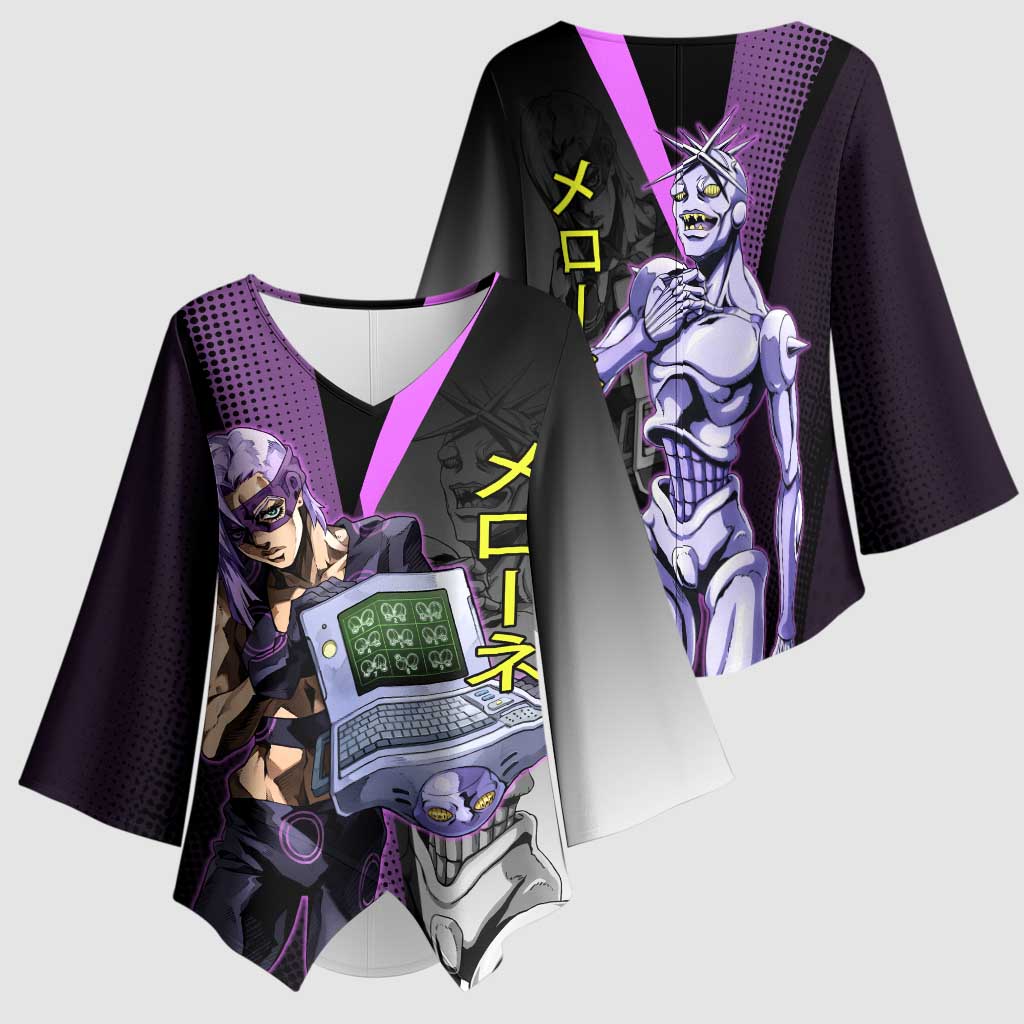 Melone JoJo’s Bizarre Adventure Kimono Sleeve Blouse with Laptop-Featured Stand Display - The Mazicc
