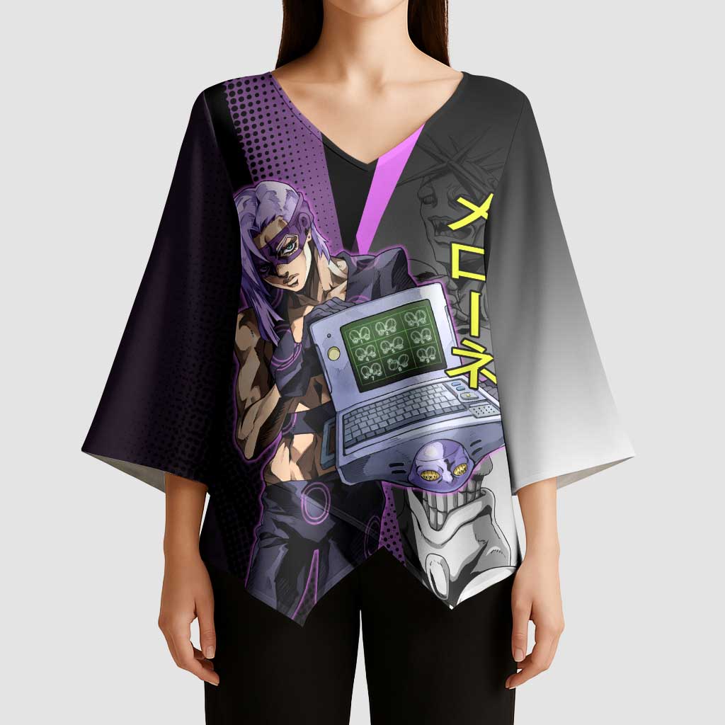 Melone JoJo’s Bizarre Adventure Kimono Sleeve Blouse with Laptop-Featured Stand Display - The Mazicc