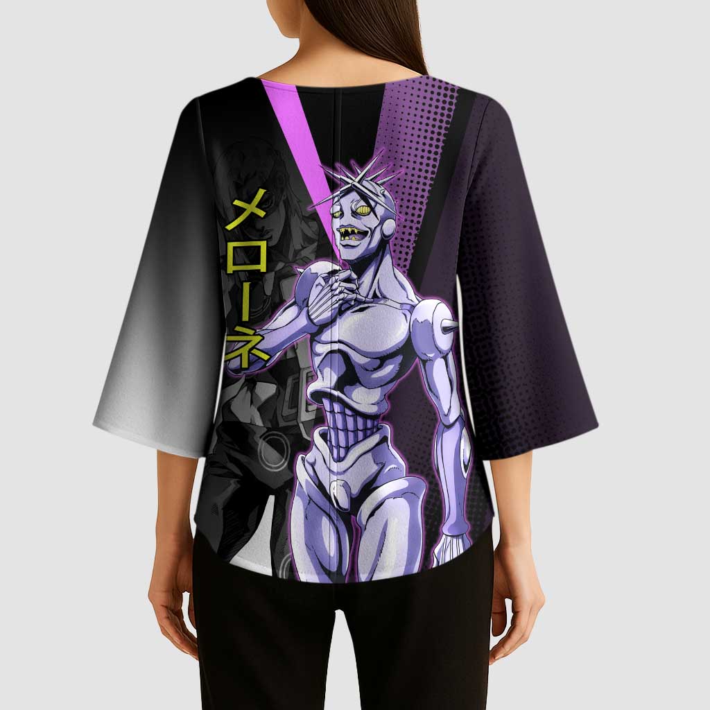 Melone JoJo’s Bizarre Adventure Kimono Sleeve Blouse with Laptop-Featured Stand Display - The Mazicc