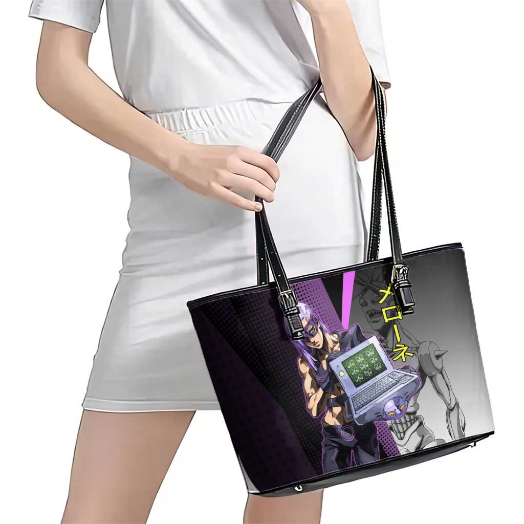 Melone JoJo’s Bizarre Adventure Leather Tote Bag with Laptop-Featured Stand Display - The Mazicc