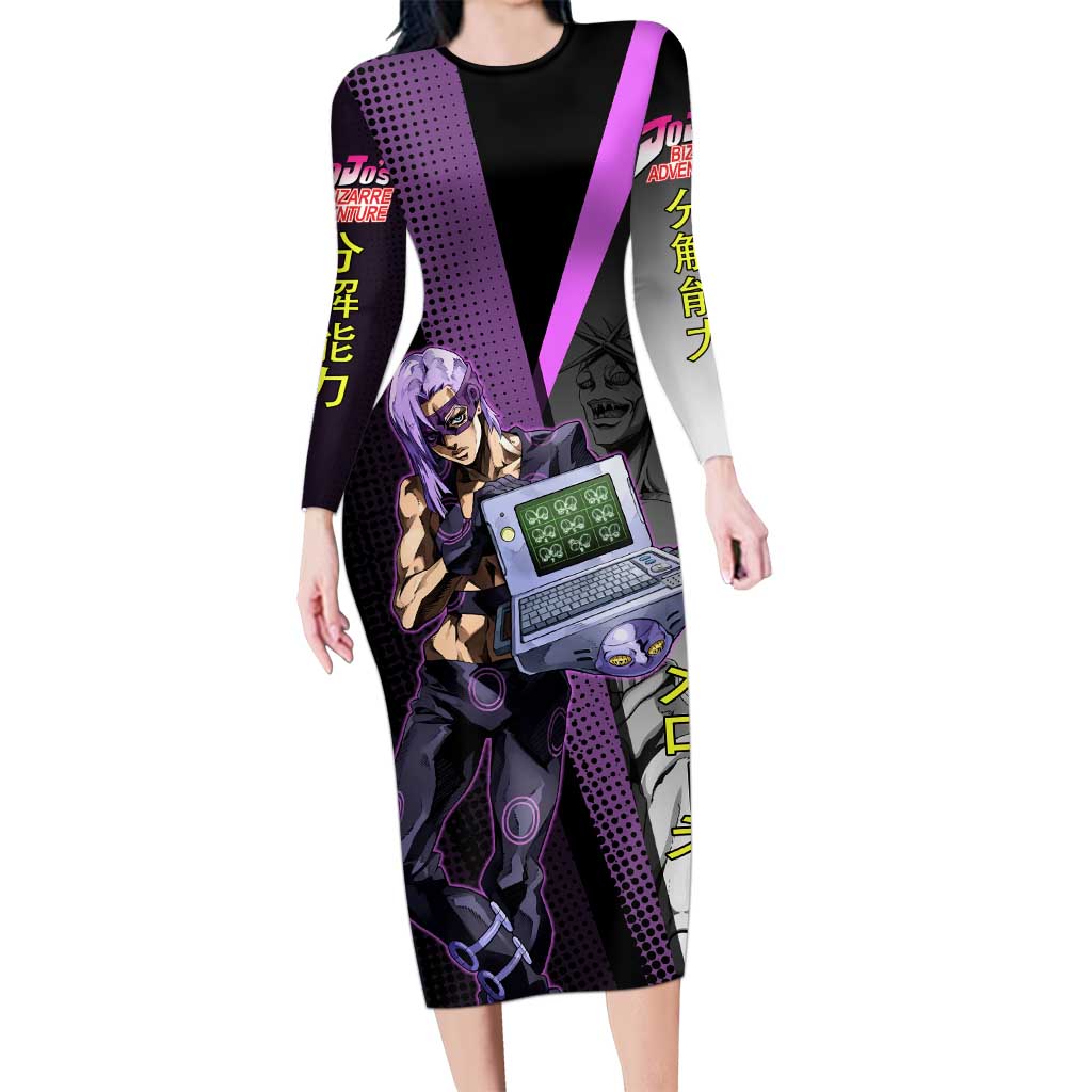 Melone JoJo’s Bizarre Adventure Long Sleeve Bodycon Dress with Laptop-Featured Stand Display - The Mazicc