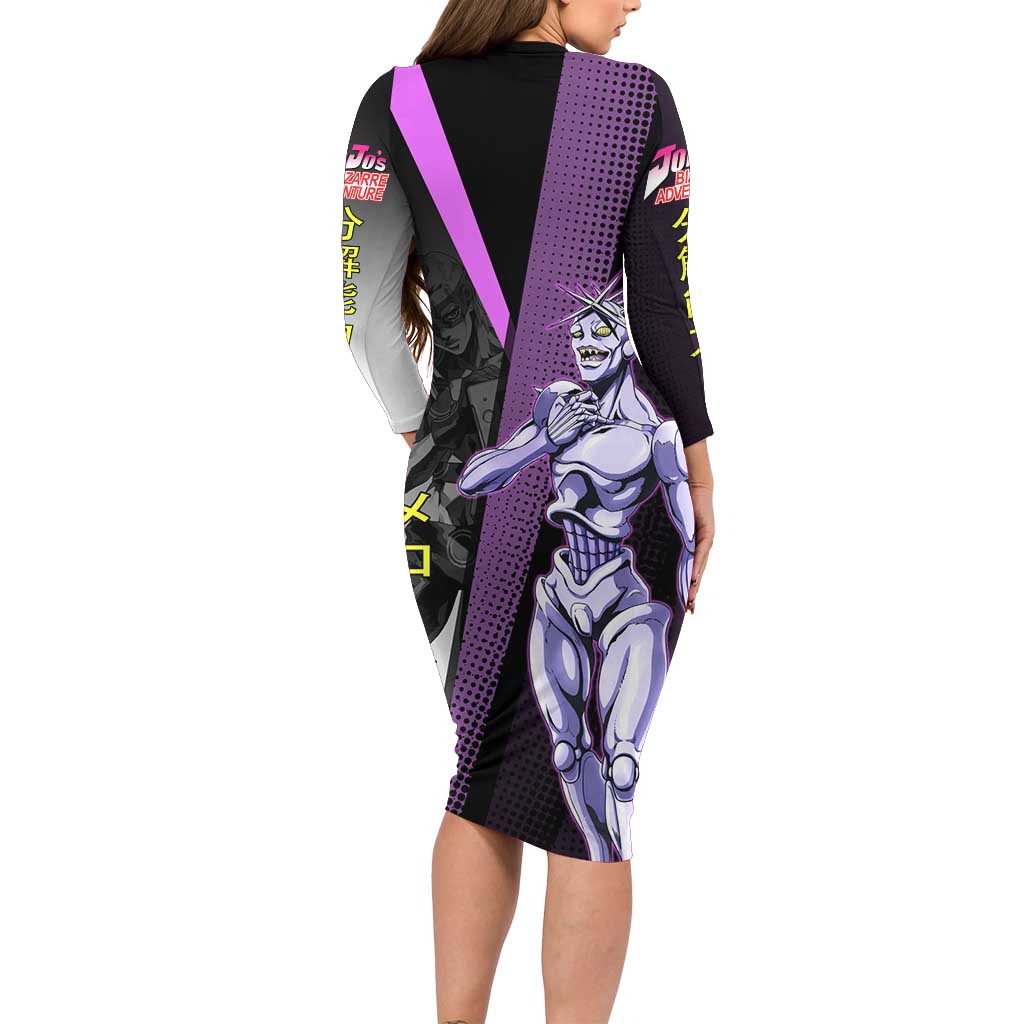 Melone JoJo’s Bizarre Adventure Long Sleeve Bodycon Dress with Laptop-Featured Stand Display - The Mazicc