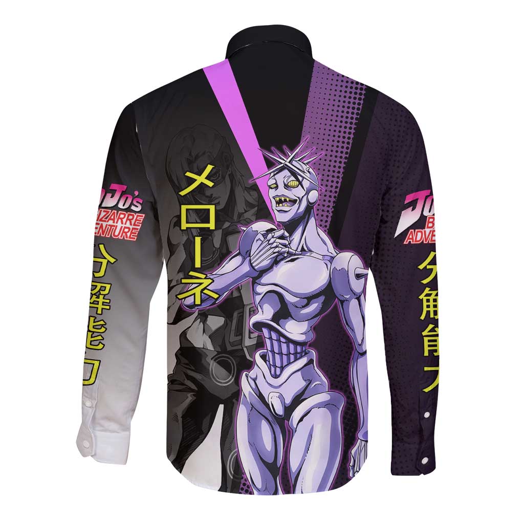 Melone JoJo’s Bizarre Adventure Long Sleeve Button Shirt with Laptop-Featured Stand Display - The Mazicc