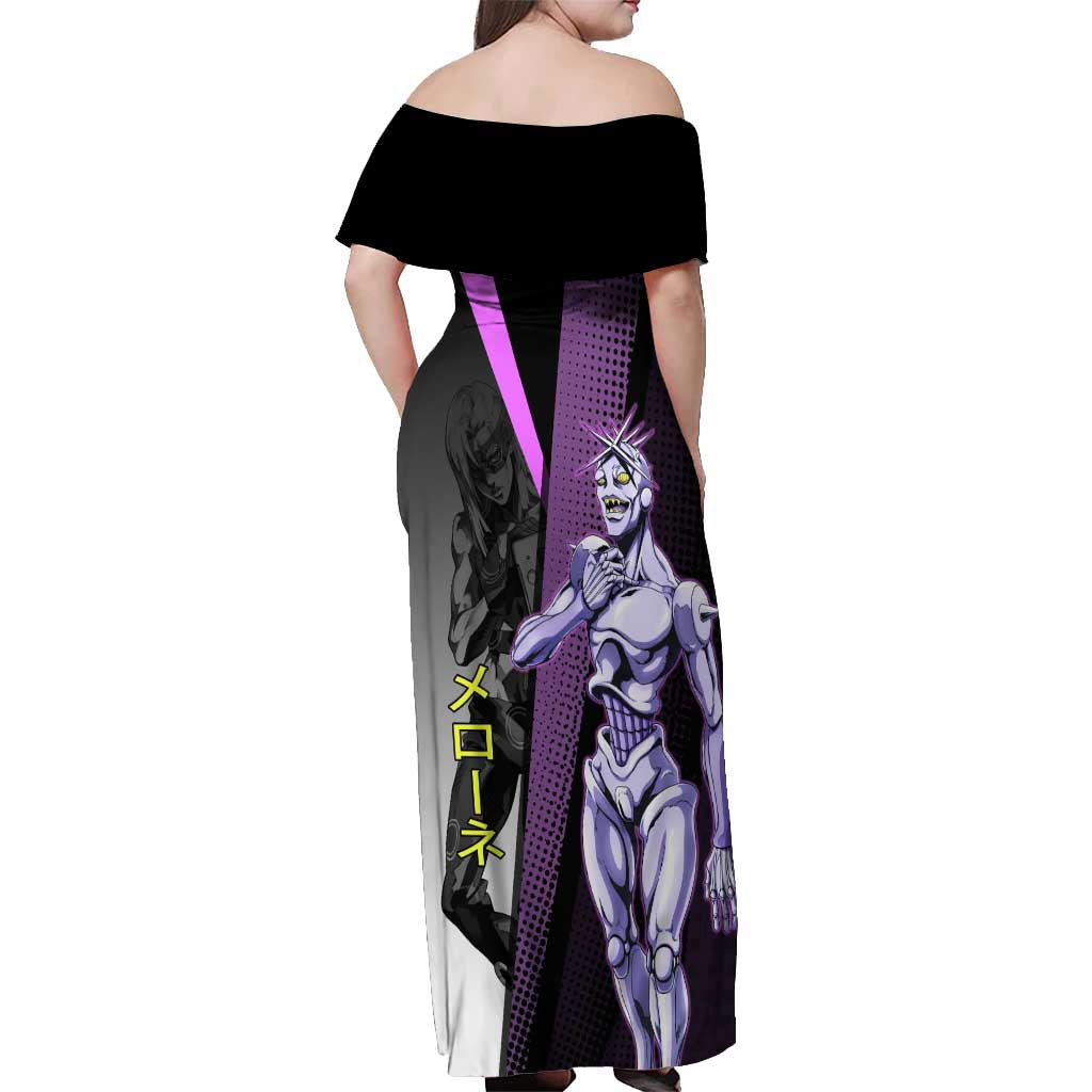 Melone JoJo’s Bizarre Adventure Off Shoulder Maxi Dress with Laptop-Featured Stand Display - The Mazicc