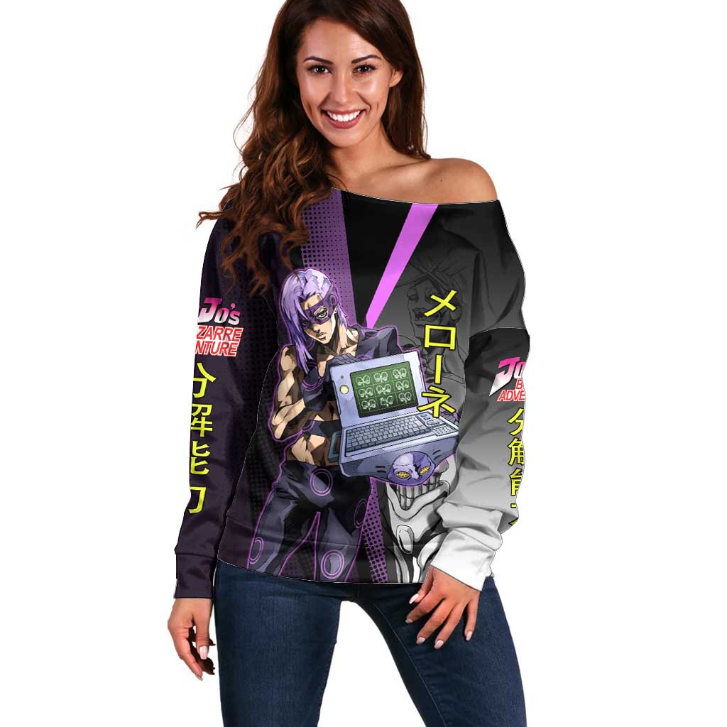 Melone JoJo’s Bizarre Adventure Off Shoulder Sweater with Laptop-Featured Stand Display - The Mazicc
