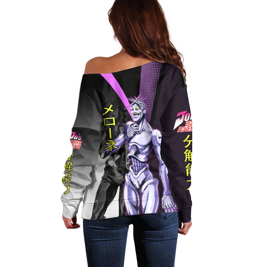 Melone JoJo’s Bizarre Adventure Off Shoulder Sweater with Laptop-Featured Stand Display - The Mazicc