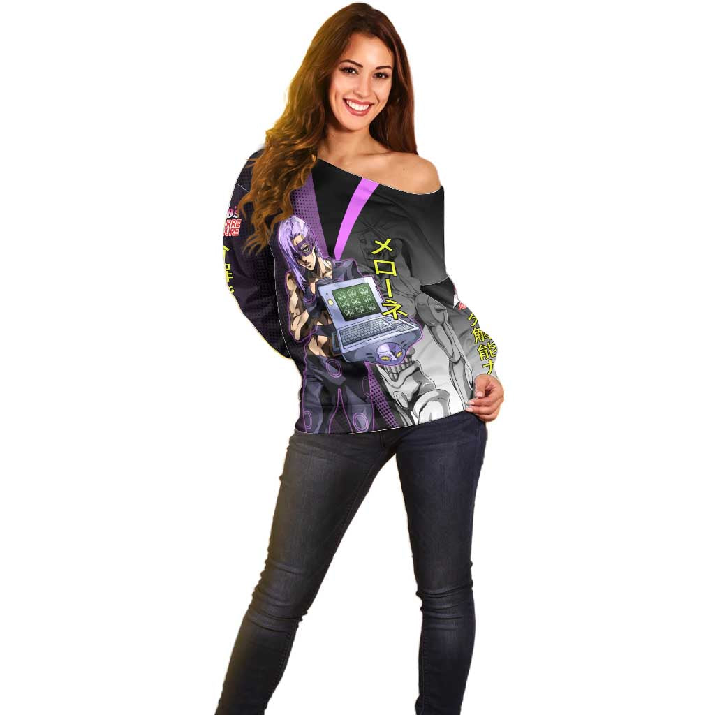 Melone JoJo’s Bizarre Adventure Off Shoulder Sweater with Laptop-Featured Stand Display - The Mazicc