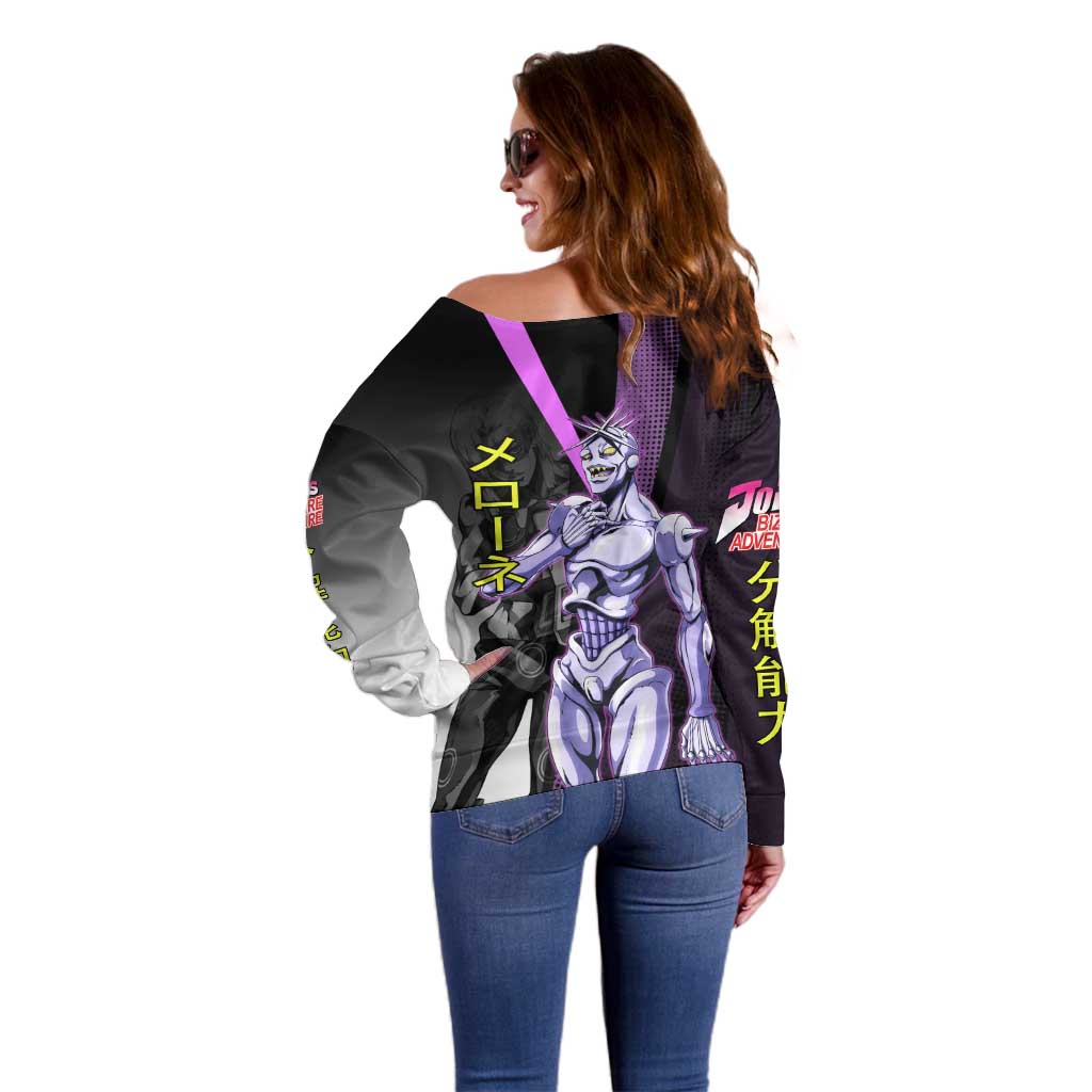 Melone JoJo’s Bizarre Adventure Off Shoulder Sweater with Laptop-Featured Stand Display - The Mazicc