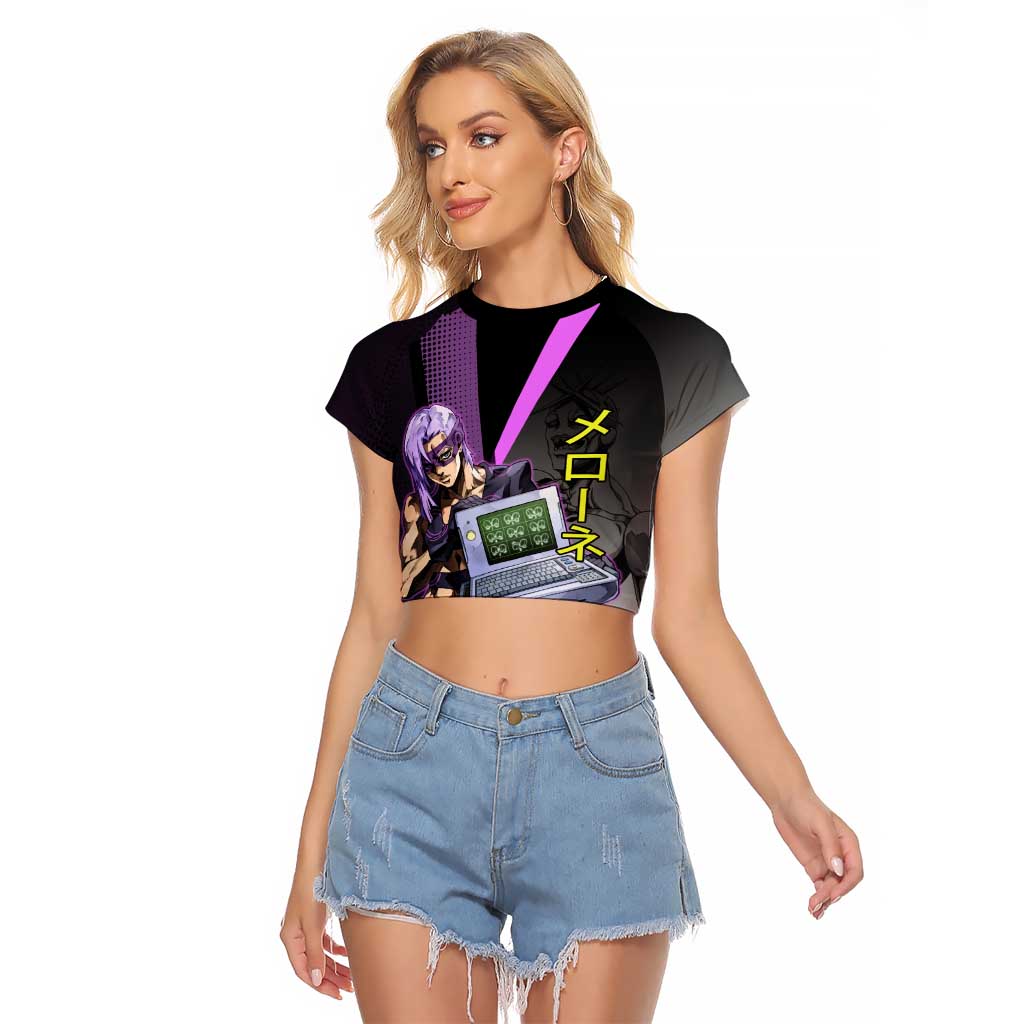 Melone JoJo’s Bizarre Adventure Raglan Cropped T Shirt with Laptop-Featured Stand Display - The Mazicc