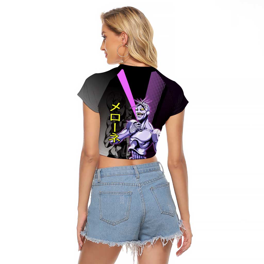 Melone JoJo’s Bizarre Adventure Raglan Cropped T Shirt with Laptop-Featured Stand Display - The Mazicc