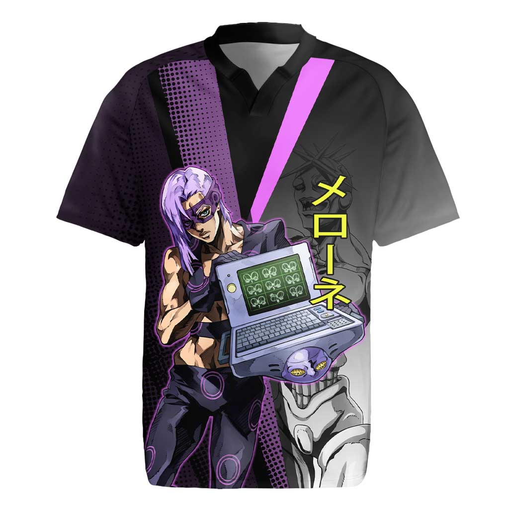 Melone JoJo’s Bizarre Adventure Rugby Jersey with Laptop-Featured Stand Display - The Mazicc