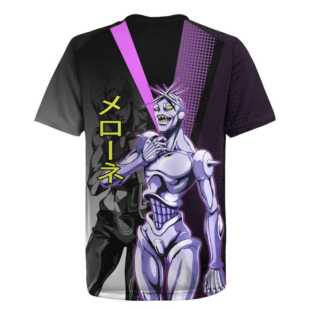 Melone JoJo’s Bizarre Adventure Rugby Jersey with Laptop-Featured Stand Display - The Mazicc