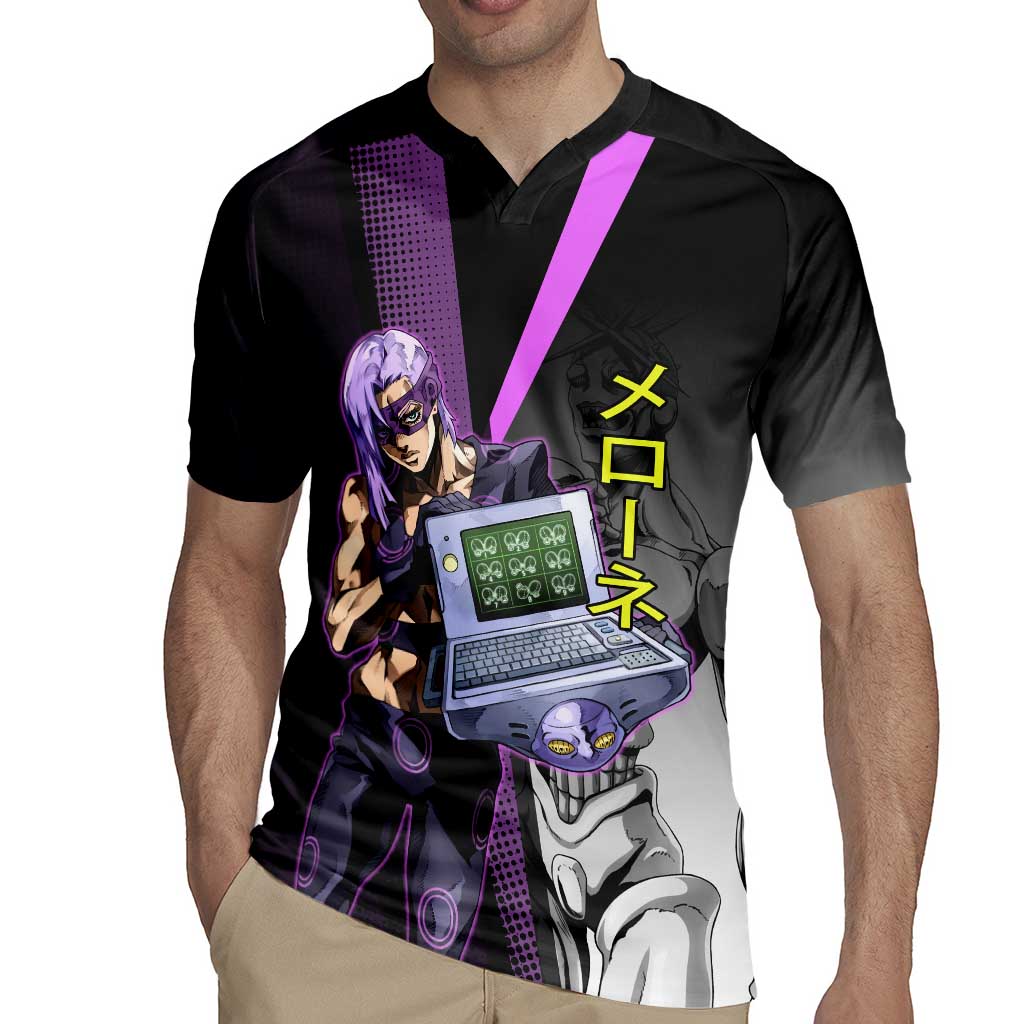 Melone JoJo’s Bizarre Adventure Rugby Jersey with Laptop-Featured Stand Display - The Mazicc