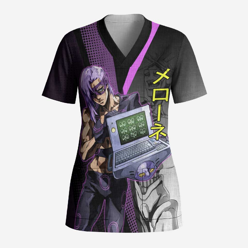Melone JoJo’s Bizarre Adventure Scrub Top with Laptop-Featured Stand Display - The Mazicc