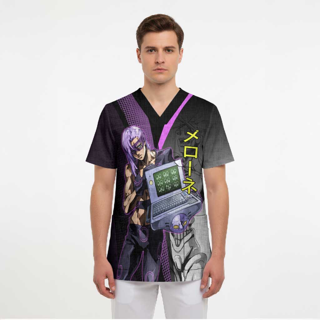 Melone JoJo’s Bizarre Adventure Scrub Top with Laptop-Featured Stand Display - The Mazicc