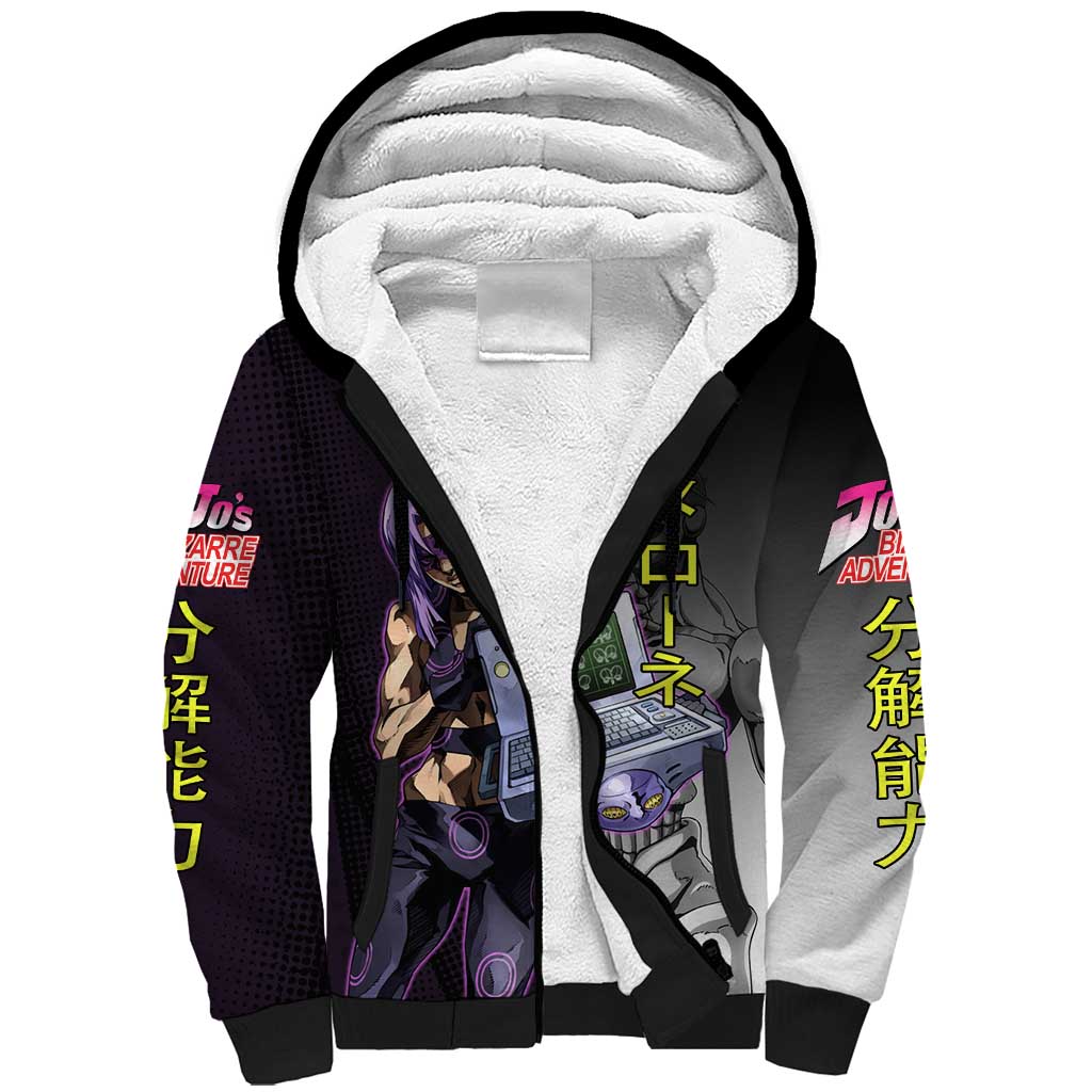 Melone JoJo’s Bizarre Adventure Sherpa Hoodie with Laptop-Featured Stand Display - The Mazicc