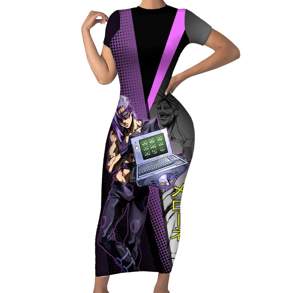 Melone JoJo’s Bizarre Adventure Short Sleeve Bodycon Dress with Laptop-Featured Stand Display - The Mazicc