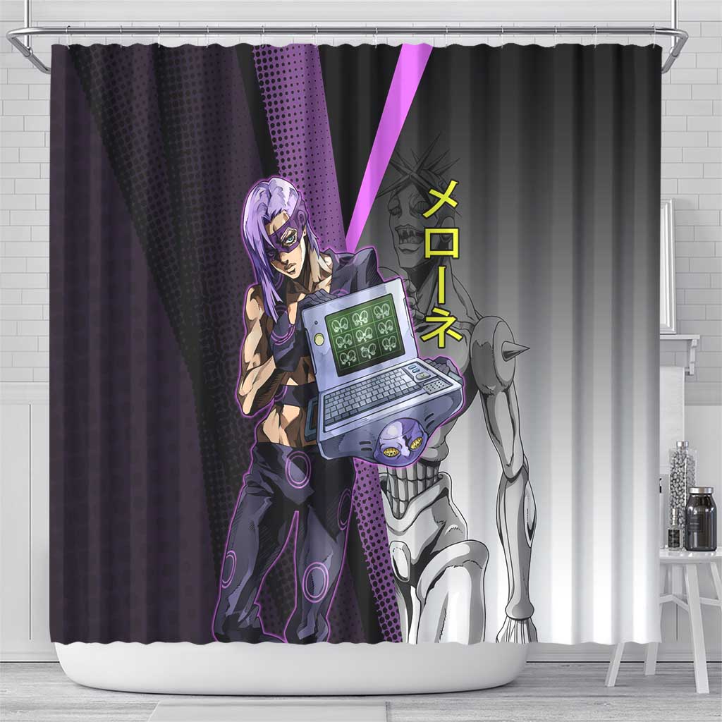Melone JoJo’s Bizarre Adventure Shower Curtain with Laptop-Featured Stand Display - The Mazicc