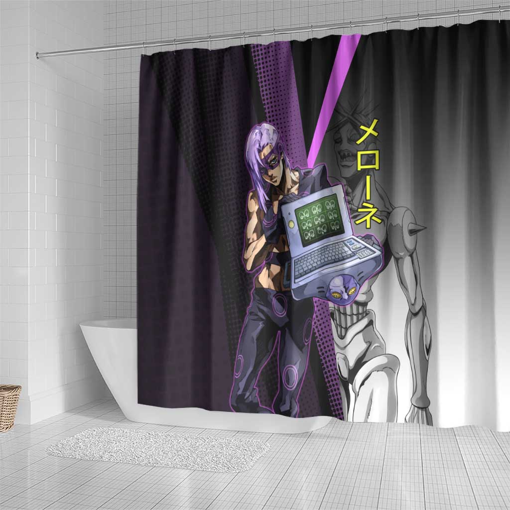 Melone JoJo’s Bizarre Adventure Shower Curtain with Laptop-Featured Stand Display - The Mazicc