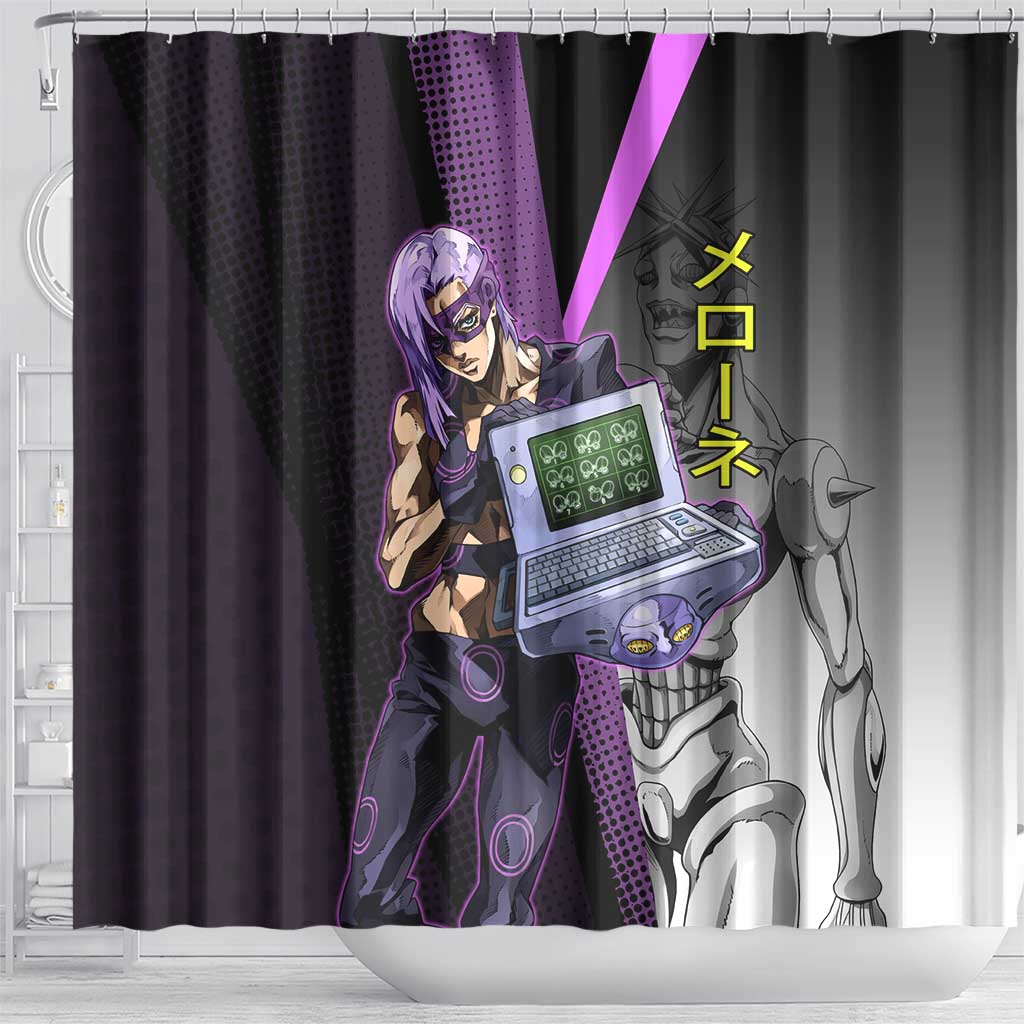 Melone JoJo’s Bizarre Adventure Shower Curtain with Laptop-Featured Stand Display - The Mazicc