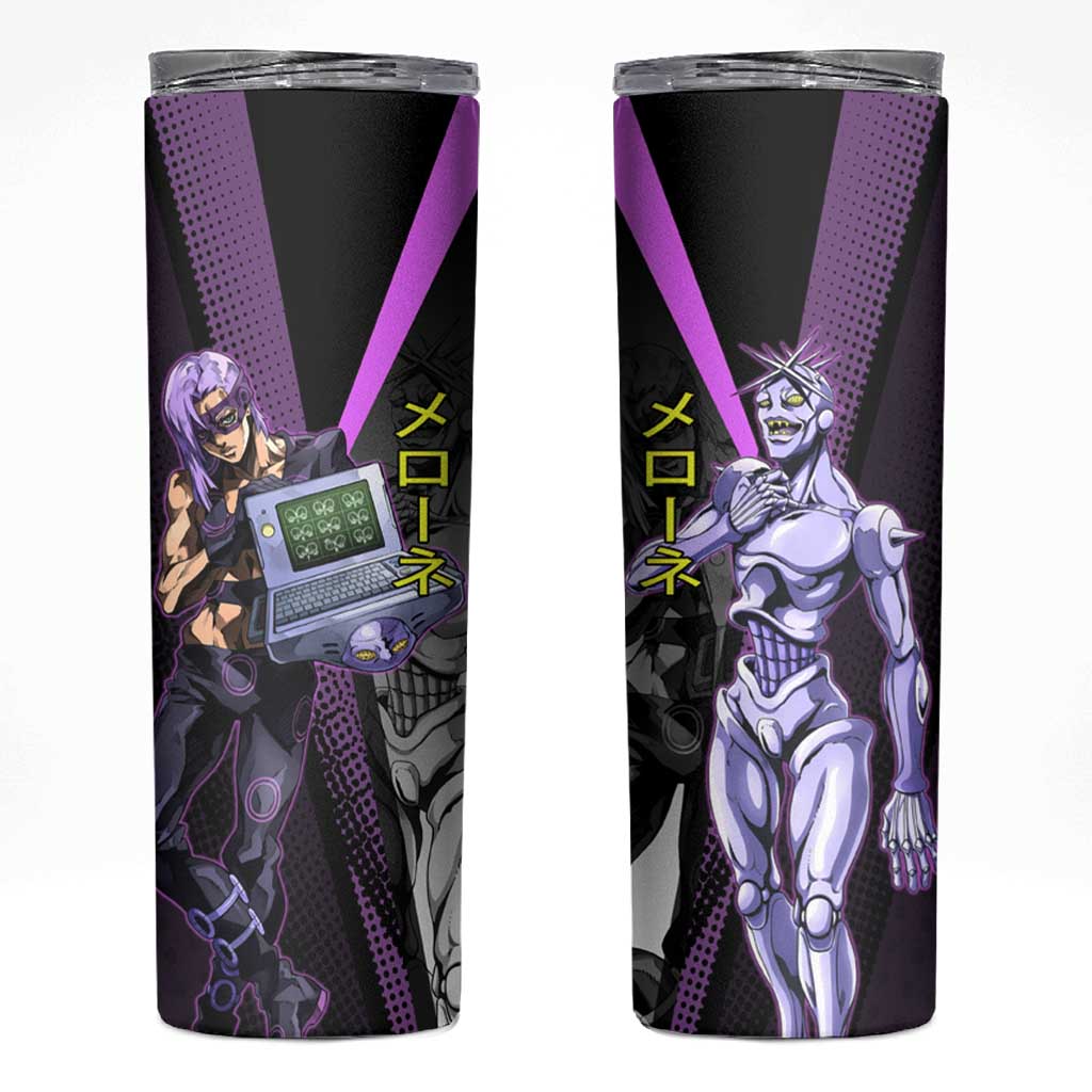 Melone JoJo’s Bizarre Adventure Skinny Tumbler with Laptop-Featured Stand Display - The Mazicc