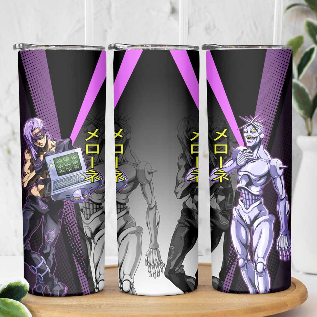Melone JoJo’s Bizarre Adventure Skinny Tumbler with Laptop-Featured Stand Display - The Mazicc