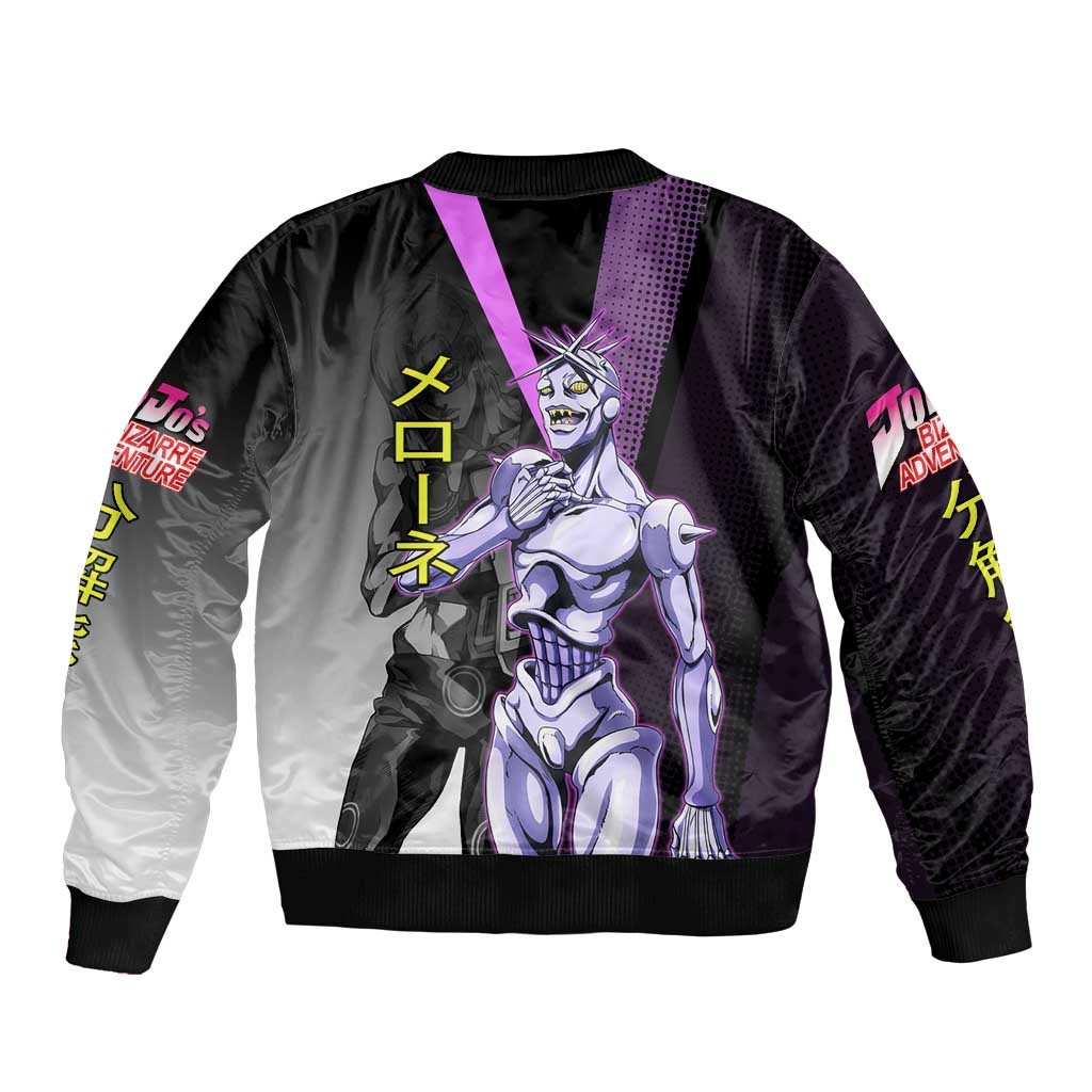 Melone JoJo’s Bizarre Adventure Sleeve Zip Bomber Jacket with Laptop-Featured Stand Display - The Mazicc