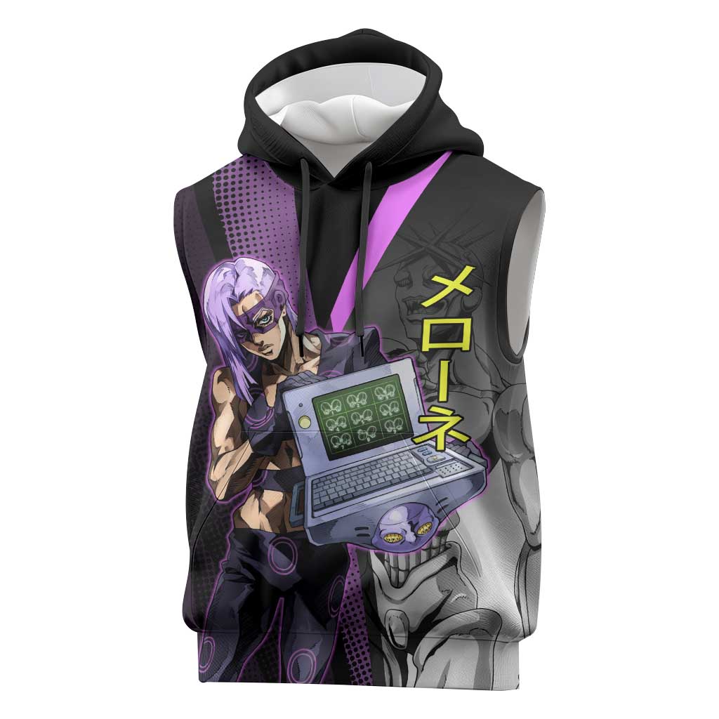 Melone JoJo’s Bizarre Adventure Sleeveless Hoodie with Laptop-Featured Stand Display - The Mazicc