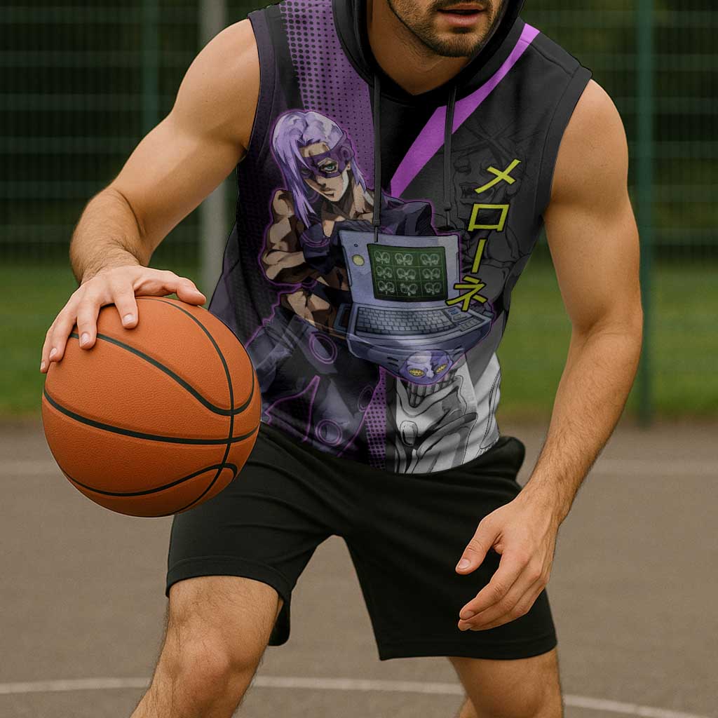 Melone JoJo’s Bizarre Adventure Sleeveless Hoodie with Laptop-Featured Stand Display - The Mazicc